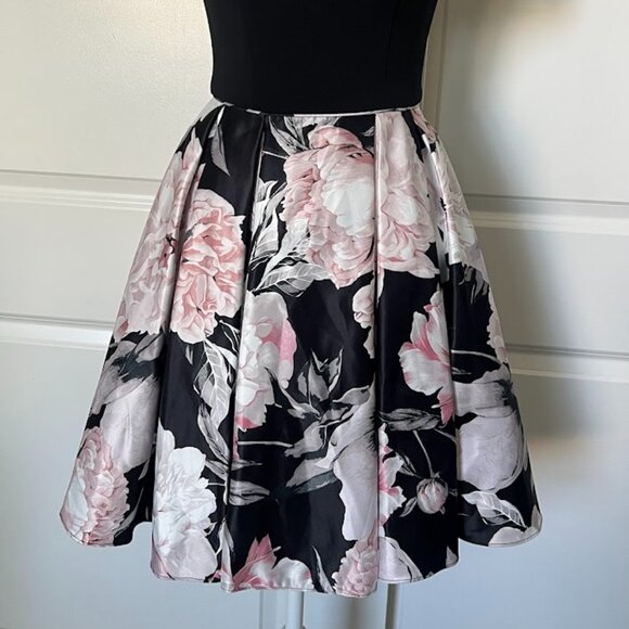 Betsy & Adam Black Pink Floral Off-The-Shoulder Fit & Flare Dress Size 2 - Picture 3 of 16
